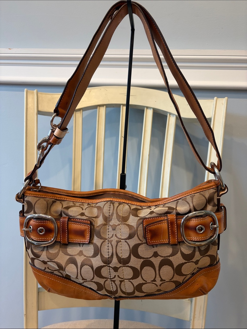 Coach Brown Sufflette Signature Canvas Shoulder Bag